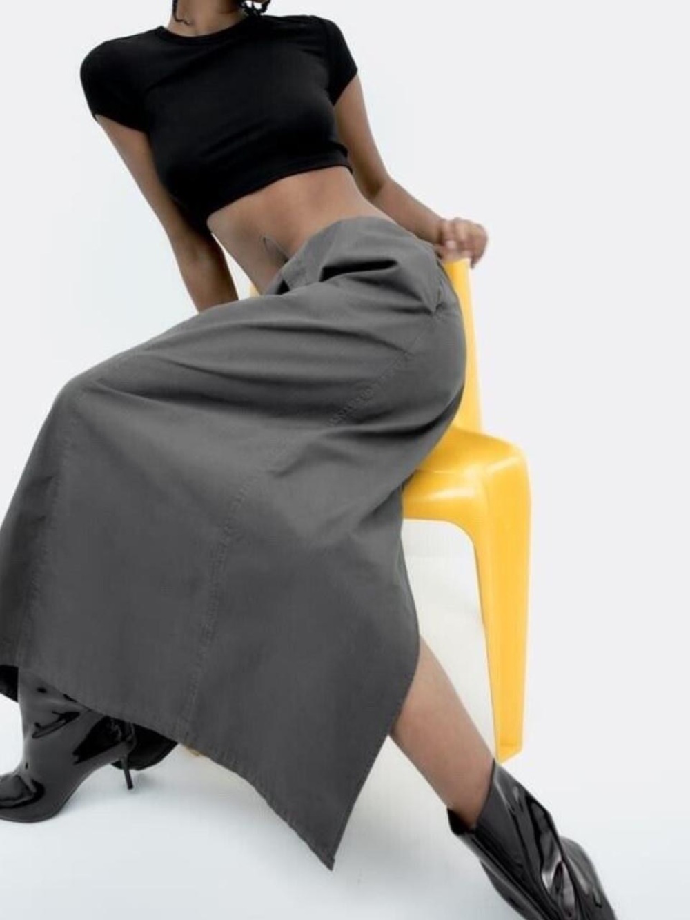 ZARA Hi-Tech Drawstring Grey Cargo Maxi Skirt Size Large NWT - Picture 7 of 10